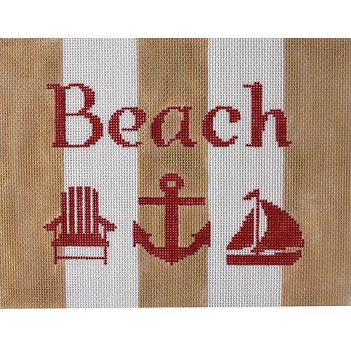 Beach with Adirondack Chair, Anchor, Sailboat Painted Canvas Kristine Kingston 