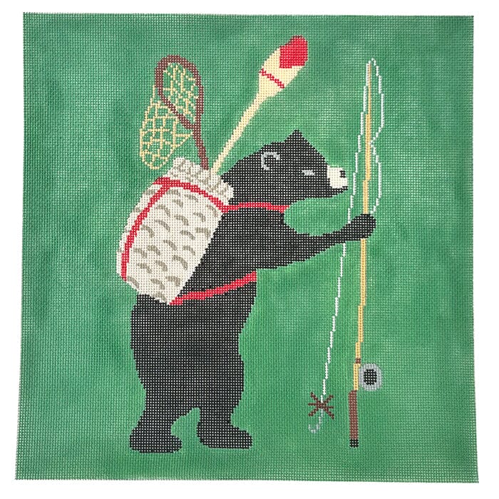 Bear Gone Fishing Painted Canvas CBK Needlepoint Collections  - 1
