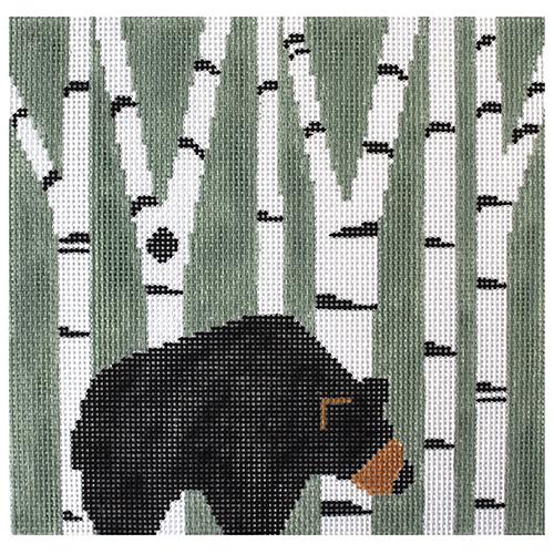 Bear in Birch Trees Pillow Painted Canvas Kathy Schenkel Designs 
