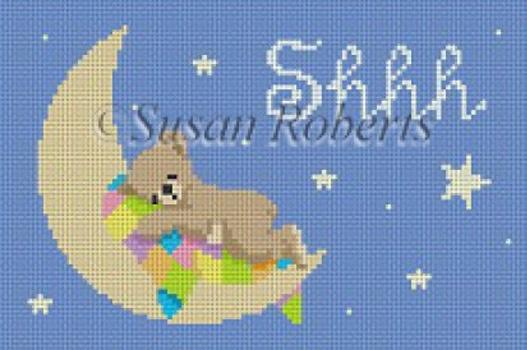 Bear Sleeping on Moon, "Shhh" Painted Canvas Susan Roberts Needlepoint Designs, Inc. 