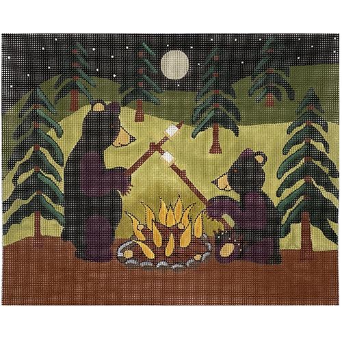 Bears Roasting Marshmallows for Two Painted Canvas Ewe & Eye  - 1
