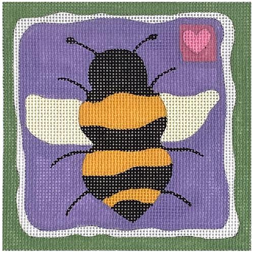 Bee Heart Square Painted Canvas ditto! Needle Point Works 