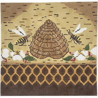 Bee Hive with Two Bees Painted Canvas Cooper Oaks Design 
