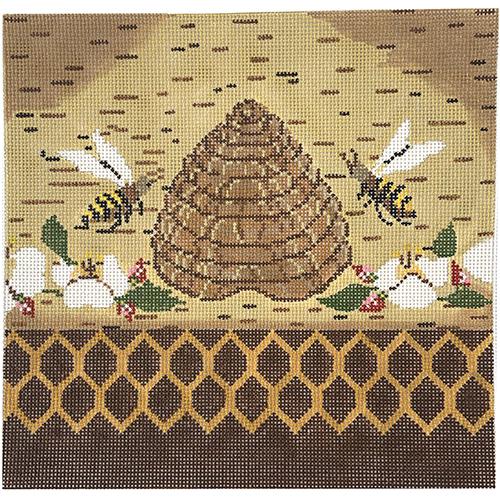 Bee Hive with Two Bees Painted Canvas Cooper Oaks Design 
