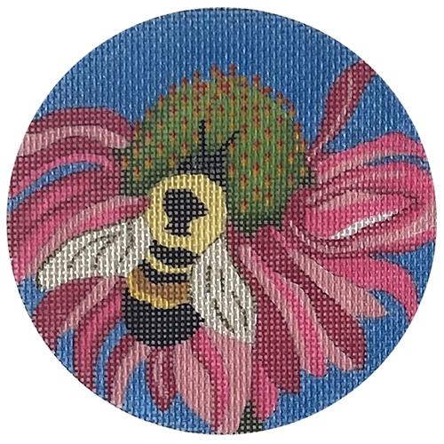 Bee on Flower 4" Round Painted Canvas Melissa Prince Designs 