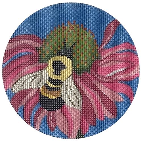 Bee on Flower 4" Round Painted Canvas Melissa Prince Designs  - 1