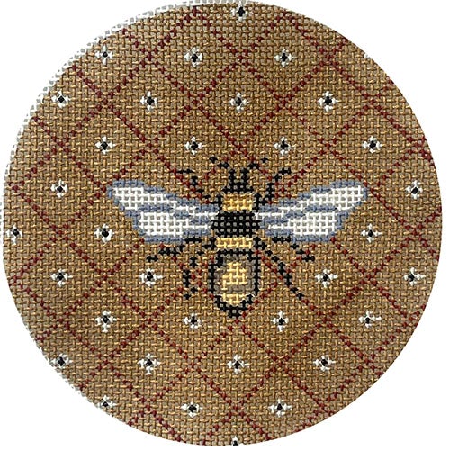 Bee on Squares Round Painted Canvas Vallerie Needlepoint Gallery 