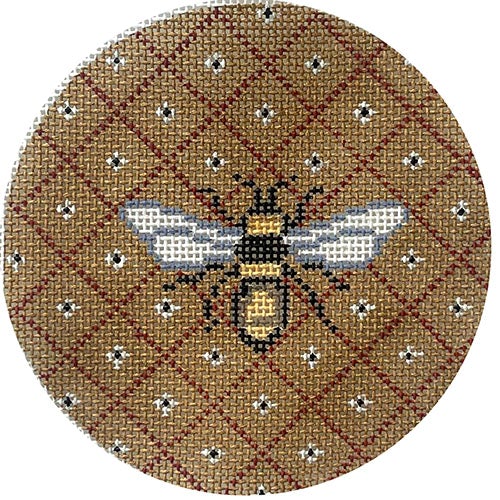 Bee on Squares Round Painted Canvas Vallerie Needlepoint Gallery  - 1