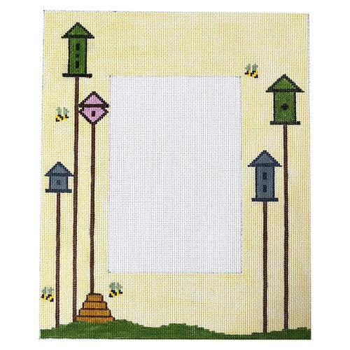 Bee Skep & 3 Bird Houses Frame Painted Canvas J. Child Designs 