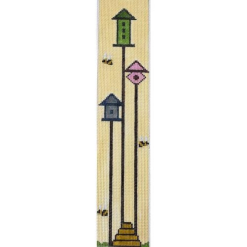 Bee Skep and 3 Birdhouses Bookmark Painted Canvas J. Child Designs 