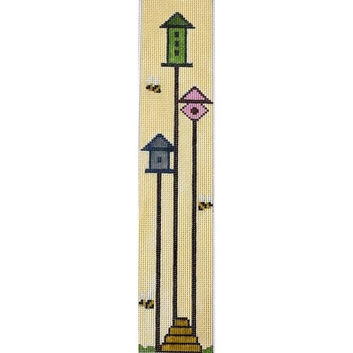 Bee Skep and 3 Birdhouses Bookmark Painted Canvas J. Child Designs  - 1
