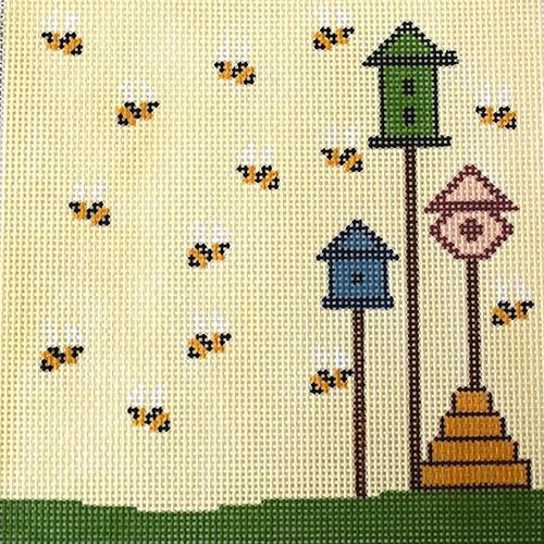 Bee Skep and Bird Houses Eyeglasses Case Painted Canvas J. Child Designs 