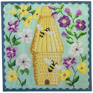 Bee Skep   Purple Flowers Painted Canvas Kirk & Bradley 
