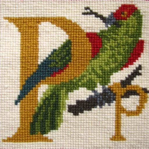 Beginner Needlepoint Kit Animal Alphabet Letter P - Parrot Kits Elizabeth Bradley Design 
