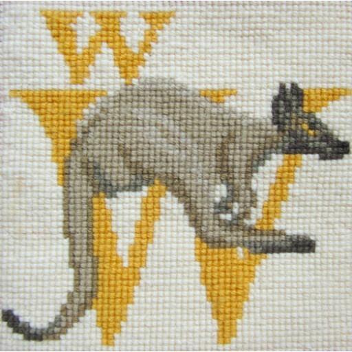 Beginner Needlepoint Kit Animal Alphabet Letter W - Wallaby Kits Elizabeth Bradley Design 