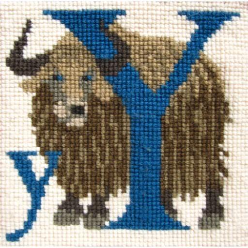 Beginner Needlepoint Kit Animal Alphabet Letter Y - Yak Kits Elizabeth Bradley Design 