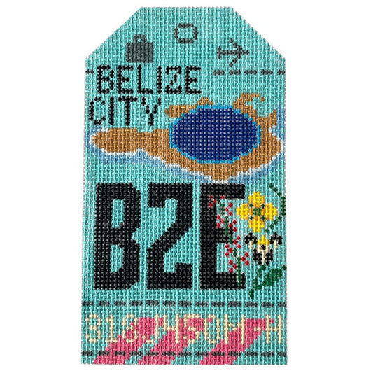 Belize BZE Retro Travel Tag Painted Canvas Hedgehog Needlepoint 