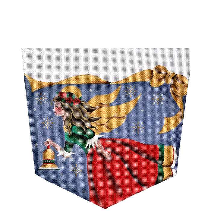 Bell Angel Stocking Cuff Painted Canvas Rebecca Wood Designs 