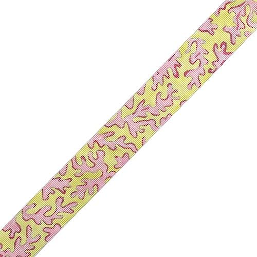 Belt - Lilly-Inspired Coral - Pink/Lime Yellow Painted Canvas Kate Dickerson Needlepoint Collections 