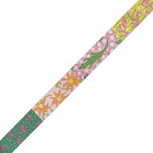 Belt   Lilly Inspired Patchwork   Pink/Green/Tangerine Painted Canvas Kate Dickerson Needlepoint Collections  - 1
