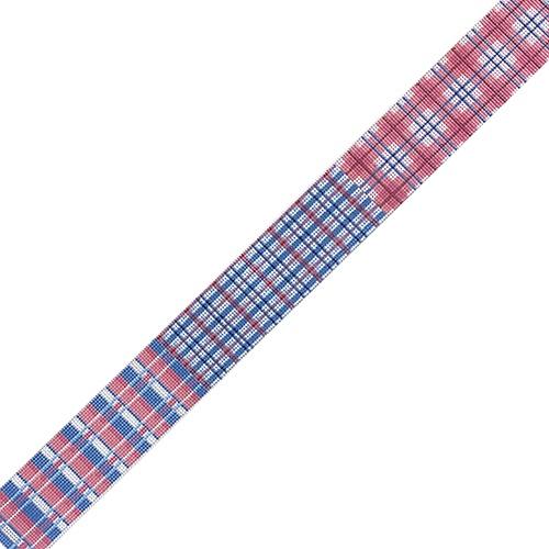 Belt - Madras Patchwork - Pink/Periwinkle Painted Canvas Kate Dickerson Needlepoint Collections 