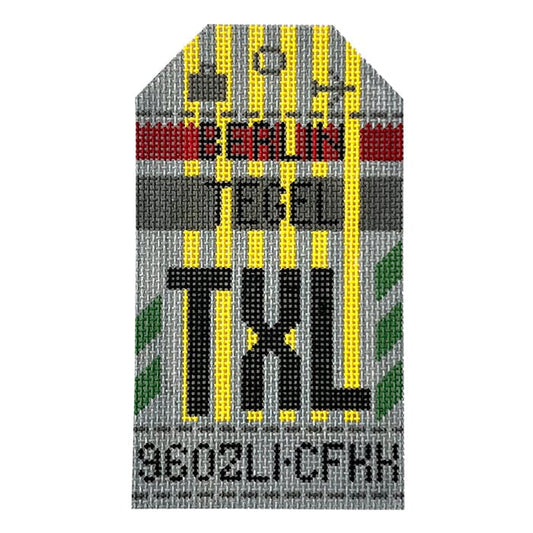 Berlin TXL Travel Tag Painted Canvas Hedgehog Needlepoint 