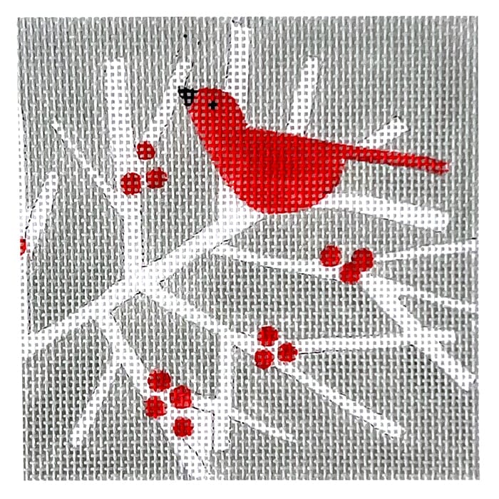 Berry Branch Red Bird Painted Canvas Walker's Needlepoint  - 1