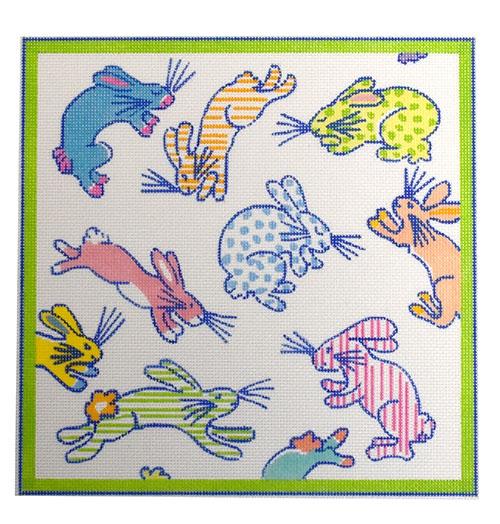 Bevy of Bunnies   Bright Pastels Painted Canvas Kate Dickerson Needlepoint Collections  - 1