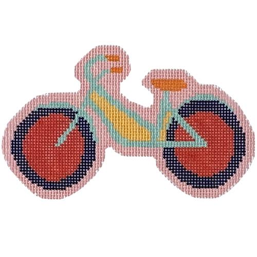 Bicycle   Aqua with Red Spokes Painted Canvas The Plum Stitchery  - 1