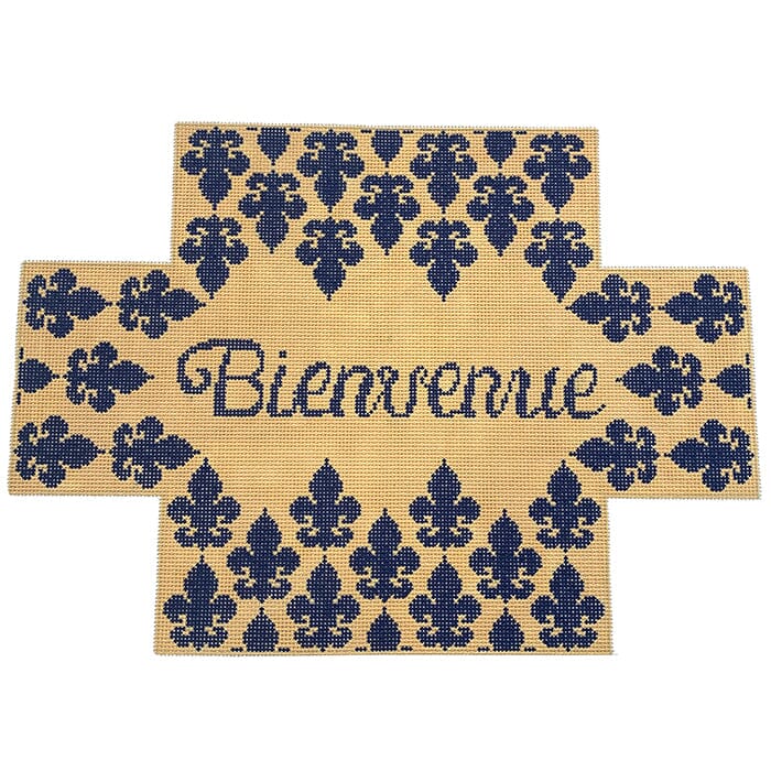 Bienvenue Brick Cover in Blue and Yellow Painted Canvas CanvasWorks 