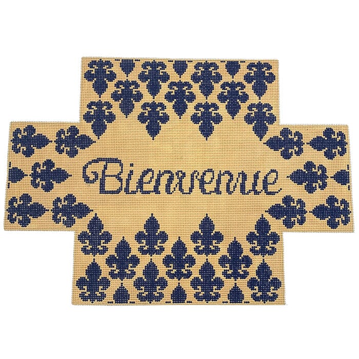Bienvenue Brick Cover in Blue and Yellow Painted Canvas CanvasWorks  - 1