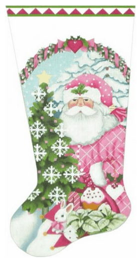 Big Pink Santa Stocking Painted Canvas Melissa Shirley Designs  - 1