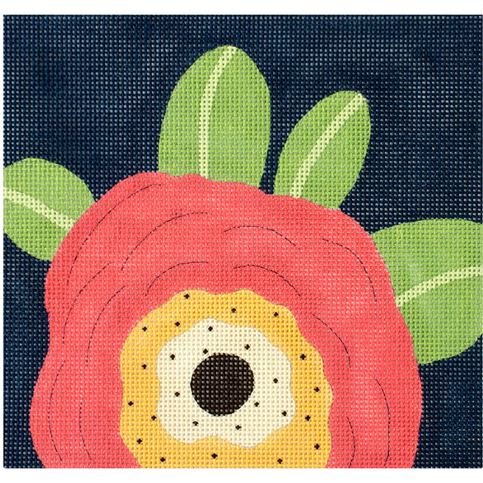 Big Red Flower on Black Painted Canvas ditto! Needle Point Works  - 1