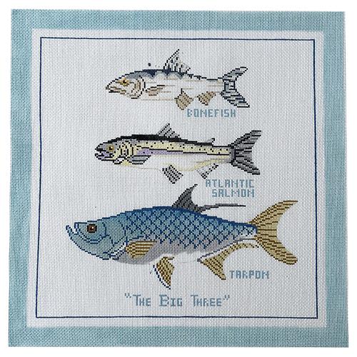 Big Three   Bonefish, Atlantic Salmon, Tarpon Painted Canvas Silver Needle 
