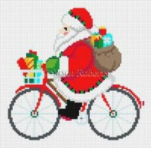 Biking Santa Painted Canvas Susan Roberts Needlepoint Designs, Inc. 