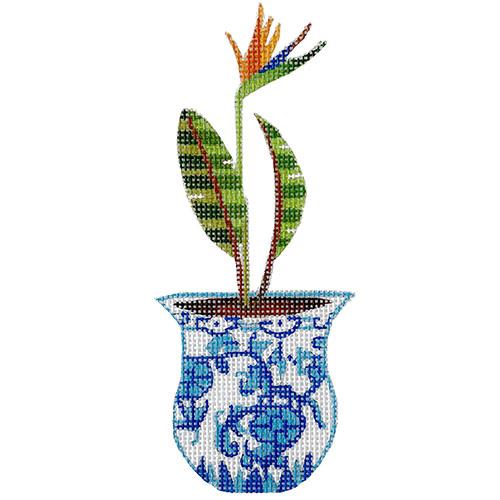 Bird of Paradise in Blue Ceramic Pot Painted Canvas All About Stitching/The Collection Design 