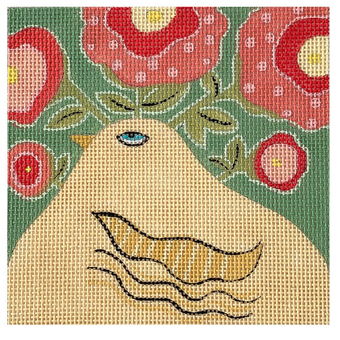 Bird with Flower Painted Canvas ditto! Needle Point Works 