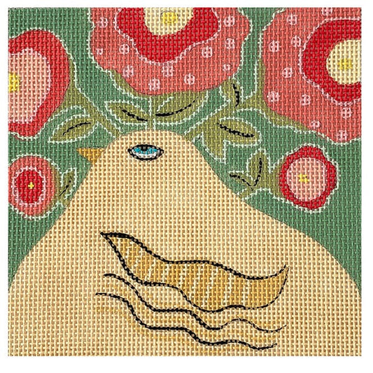 Bird with Flower Painted Canvas ditto! Needle Point Works 