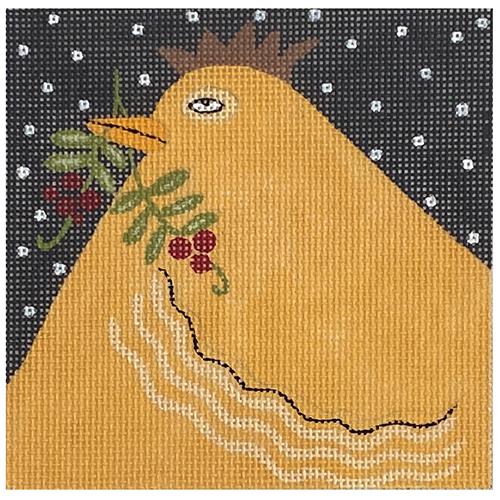 Bird with Holly Painted Canvas ditto! Needle Point Works 