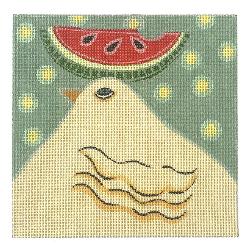 Bird with Watermelon Painted Canvas ditto! Needle Point Works  - 1