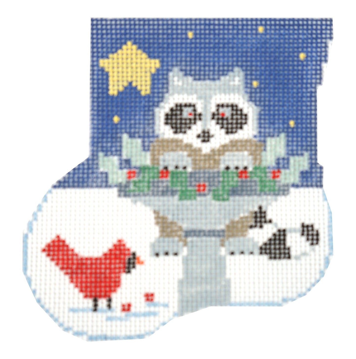 Birdbath Mini-Sock with Raccoon Insert Painted Canvas Kathy Schenkel Designs 