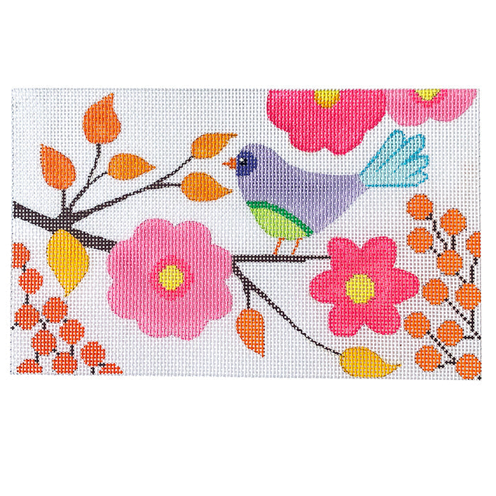 Birds and Blooms - Purse/Clutch Bag - Violet Bird Painted Canvas Eye Candy Needleart 