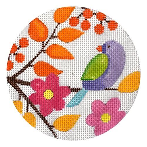 Birds and Blooms Violet Bird Painted Canvas Eye Candy Needleart  - 1