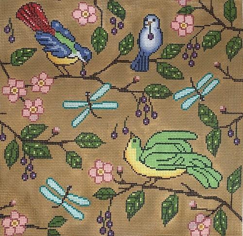 Birds & Dragonflies Pillow Painted Canvas Gayla Elliott 