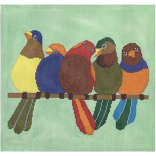 Birds on Wire - 5 Birds Pillow Painted Canvas A Stitch in Time 