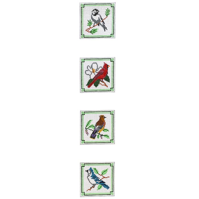 Birds Set of 4 Coasters Painted Canvas Susan Roberts Needlepoint Designs Inc. 