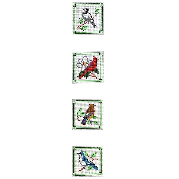 Birds Set of 4 Coasters Painted Canvas Susan Roberts Needlepoint Designs Inc. 
