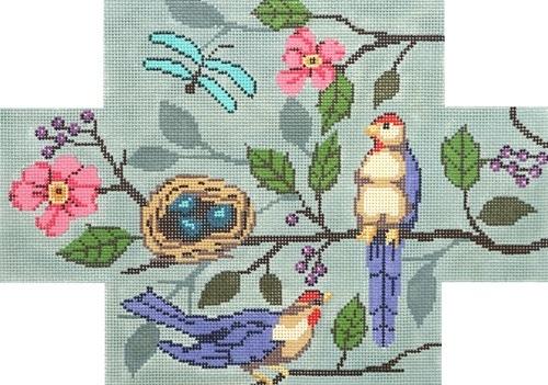 Birds with Blue Brick Cover Painted Canvas Gayla Elliott 