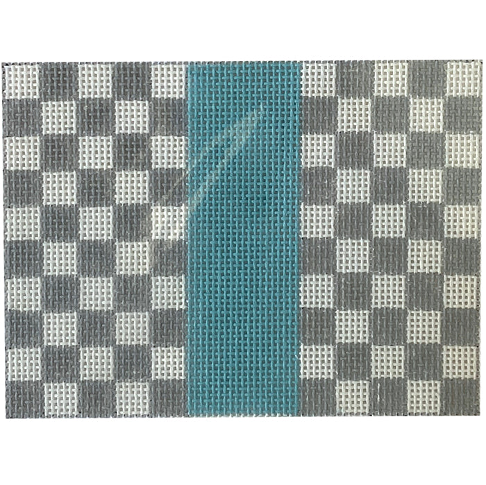 Bitsy Flat Checkered Squares - Gray/Blue Painted Canvas Kimberly Ann Needlepoint 