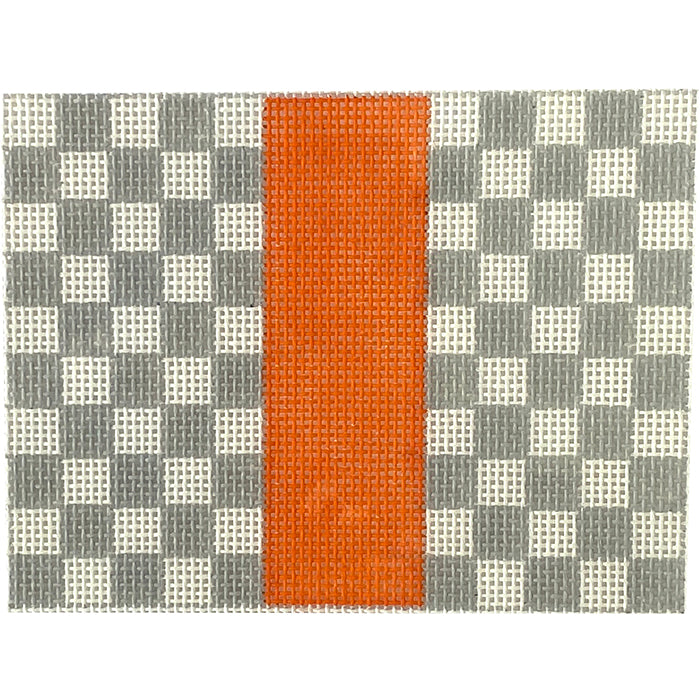 Bitsy Flat Checkered Squares - Gray/Orange Painted Canvas Kimberly Ann Needlepoint 